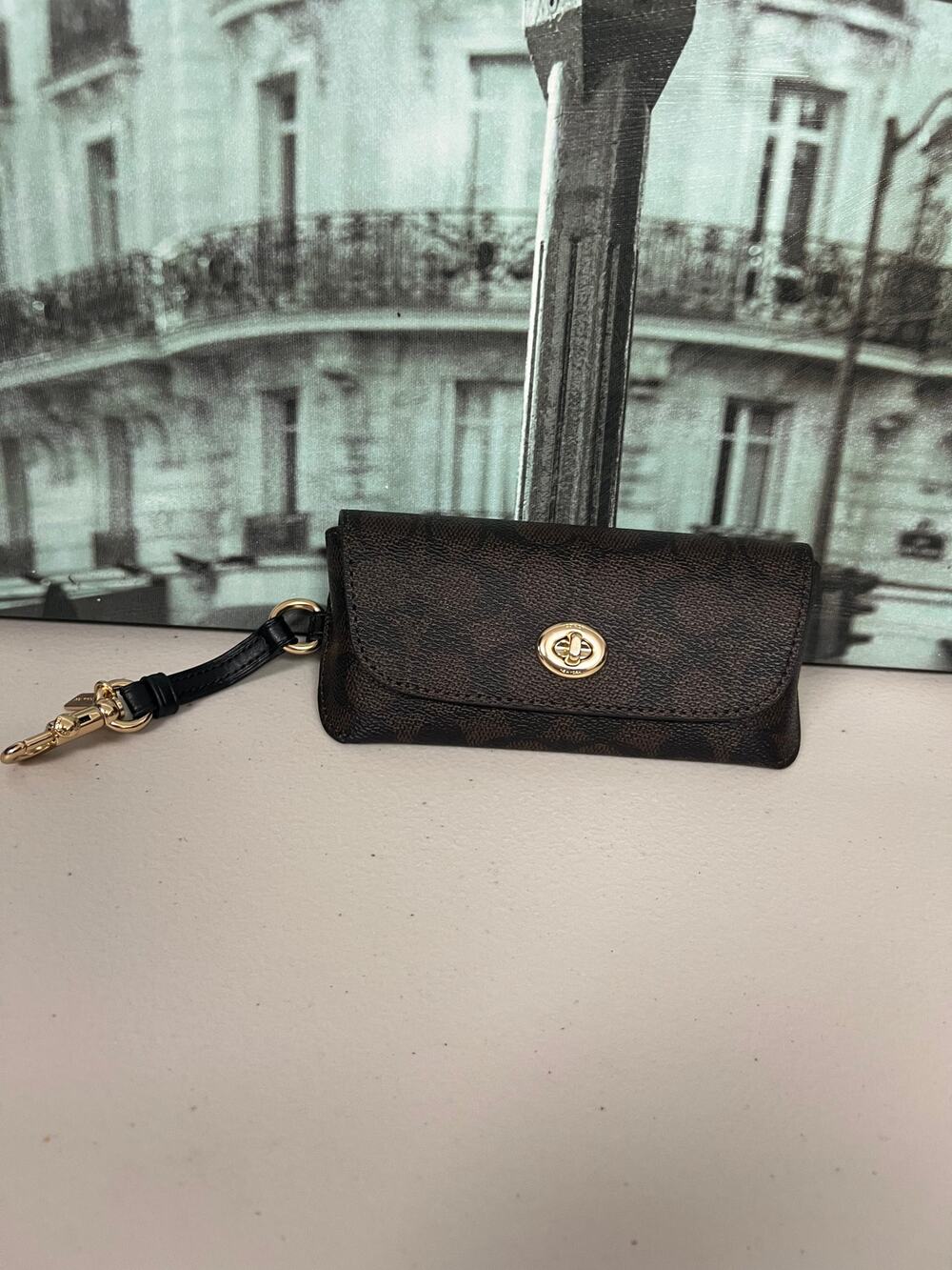 Coach CZ207 Sunglass Case In Signature Canvas IN Walnut/Black